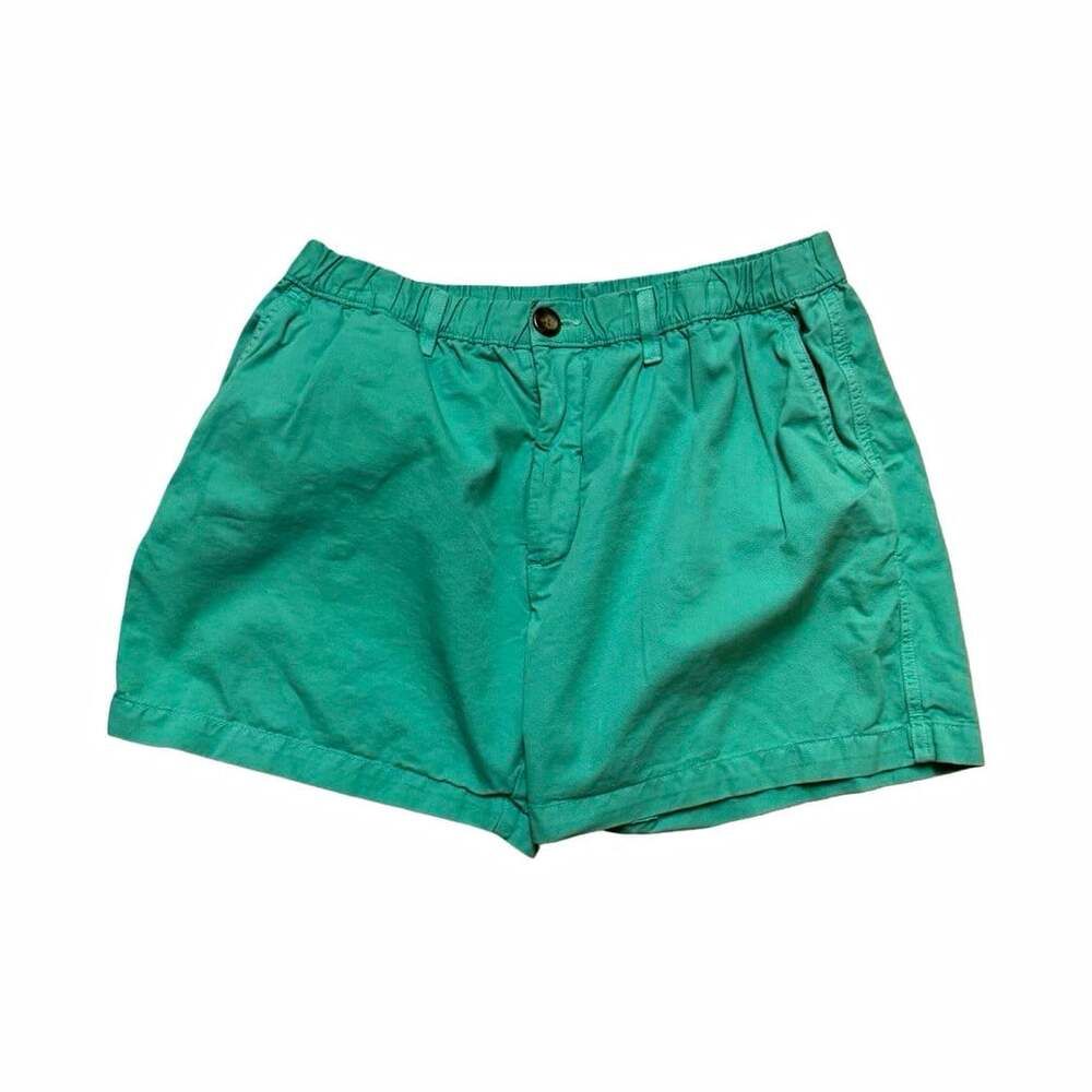 Chubbies Men’s Green Cotton Shorts Elastic Waist Pockets Button Flat Front